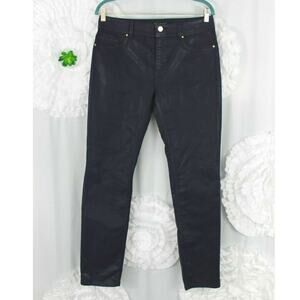 Chicos Slim Leg Jeans Size 0.5 Womens 6 Coated Waxed Denim Blackened Plum Skinny